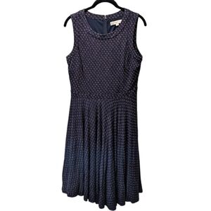 Ann Taylor Loft Sleeveless Jersey Knit Blue & Brown Dotty Print Dress (M)